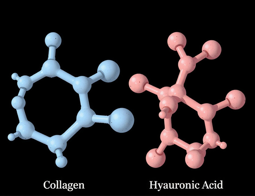 Collagen and hyaluronic acid molecules